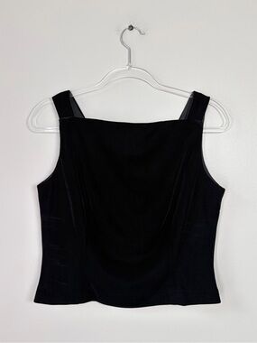 Vintage Ever Beauty Black Square Neck Velvet Tank Top Elegant Dark Feminine